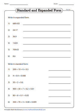 place value worksheet expanded form decimals