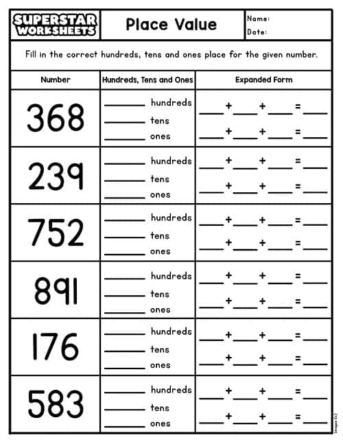 Place Value Worksheets -Worksheets Library