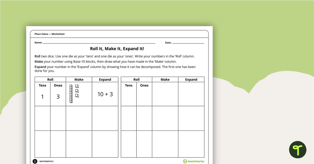 Roll It, Make It, Expand It! - Place Value Worksheet | Teach Starter