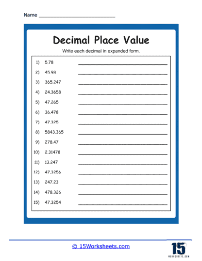 Place Value of Decimals Worksheets - 15 Worksheets Library