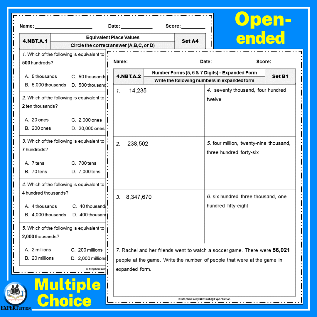 Place Value, Number Forms, Compare, Order &  Round Numbers Worksheets Bundle
