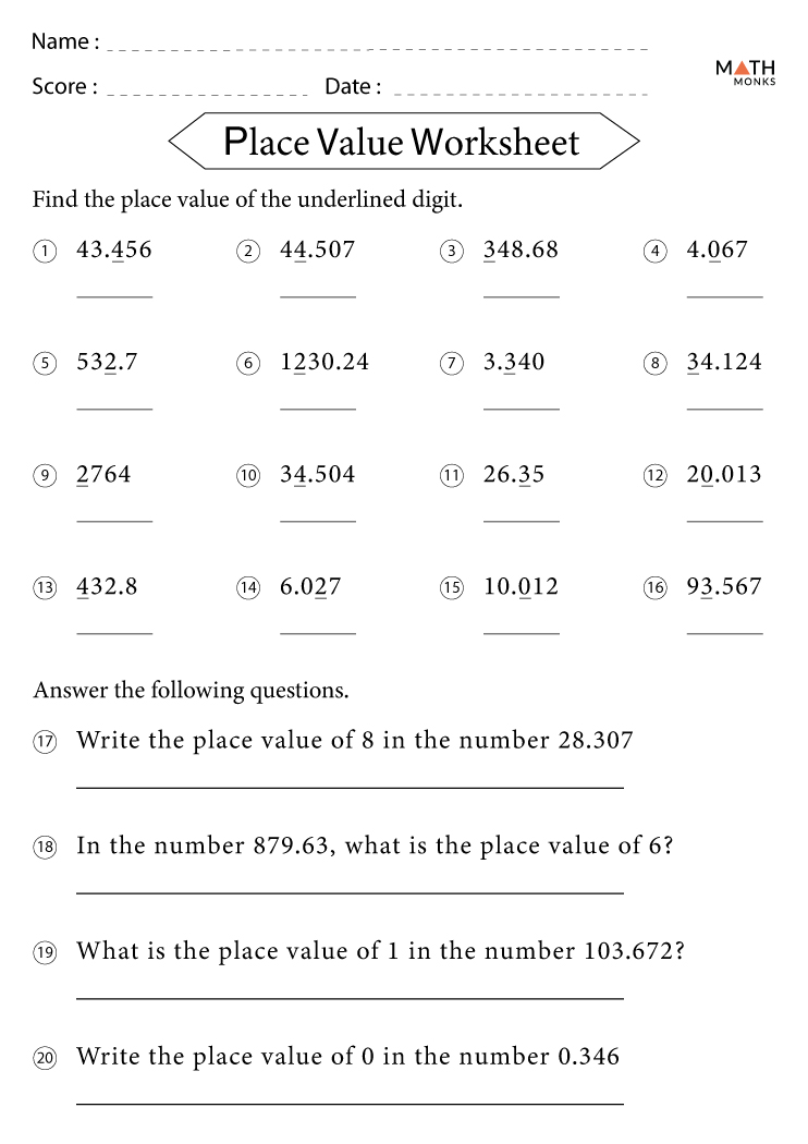 5th Grade Place Value Worksheets with Answer Key