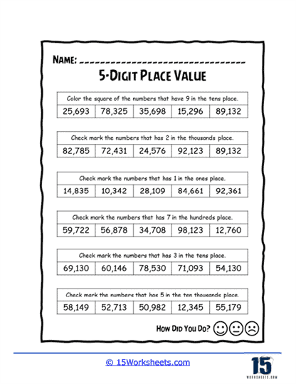 place value worksheet fifth