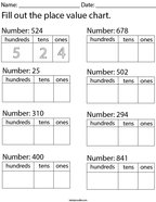 place value worksheet first grade free