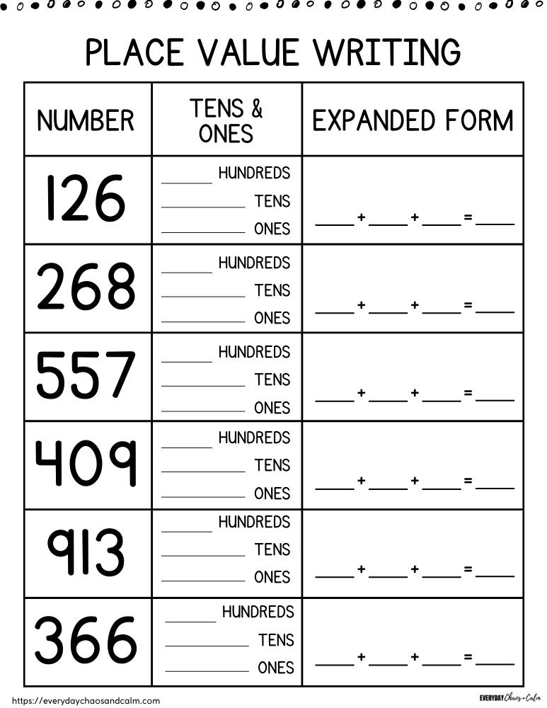 place value worksheet for 2nd grade