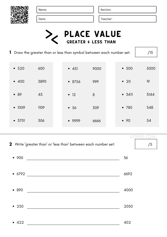 Place Value Worksheet for Grade 3 - Kidpid