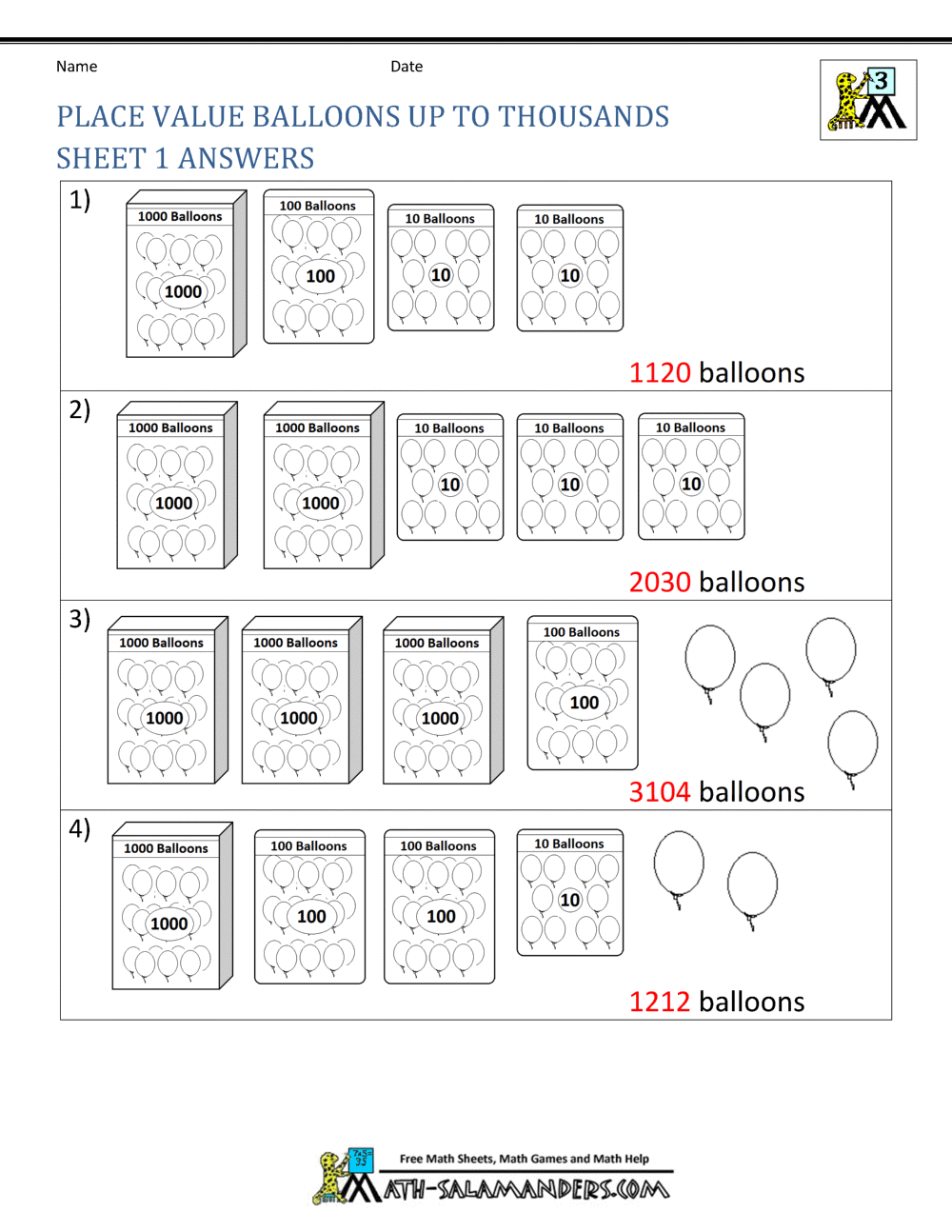 place value worksheet for 3rd