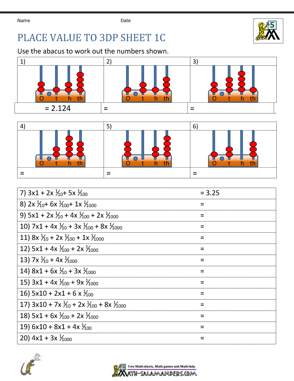 place value worksheet for 5th grade