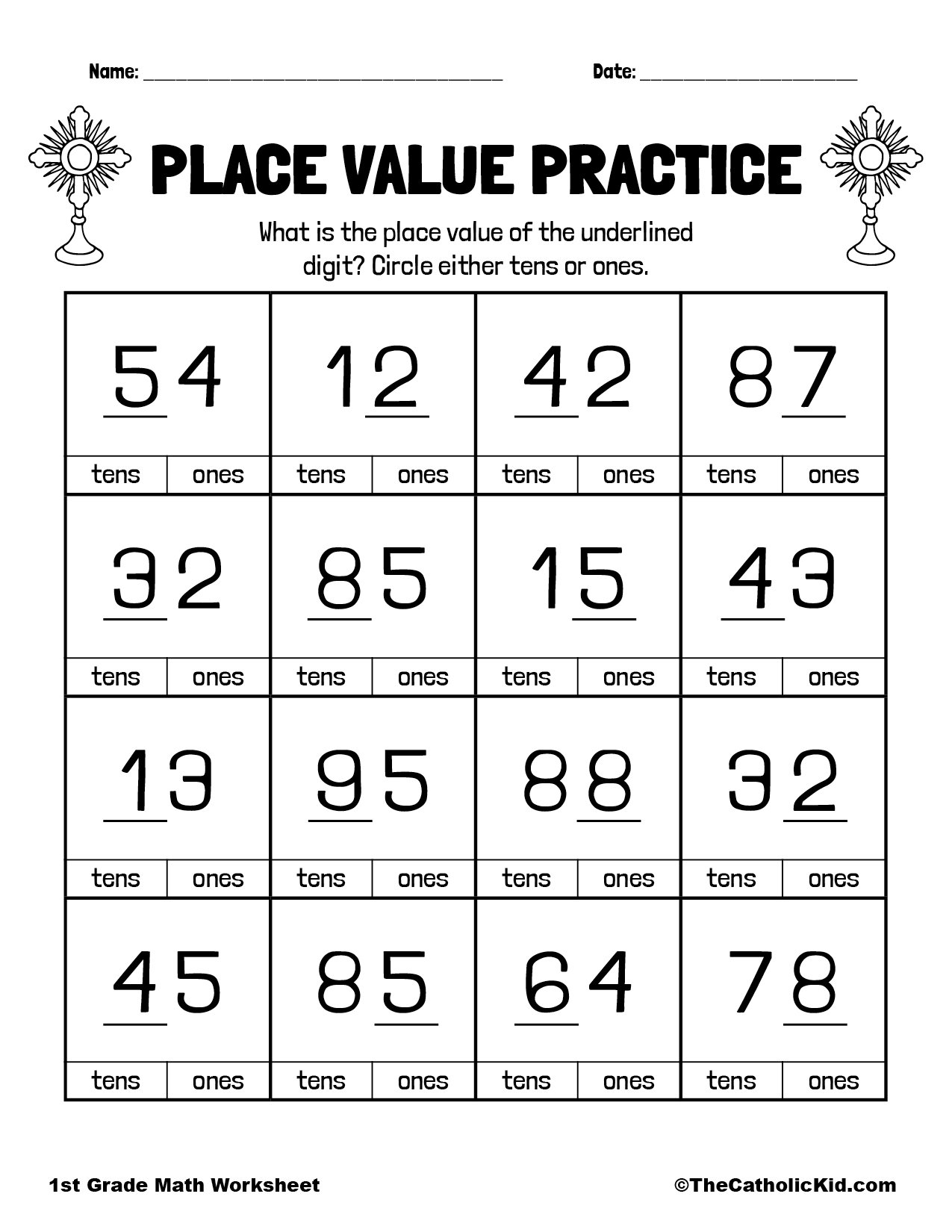 place value worksheet for first grade