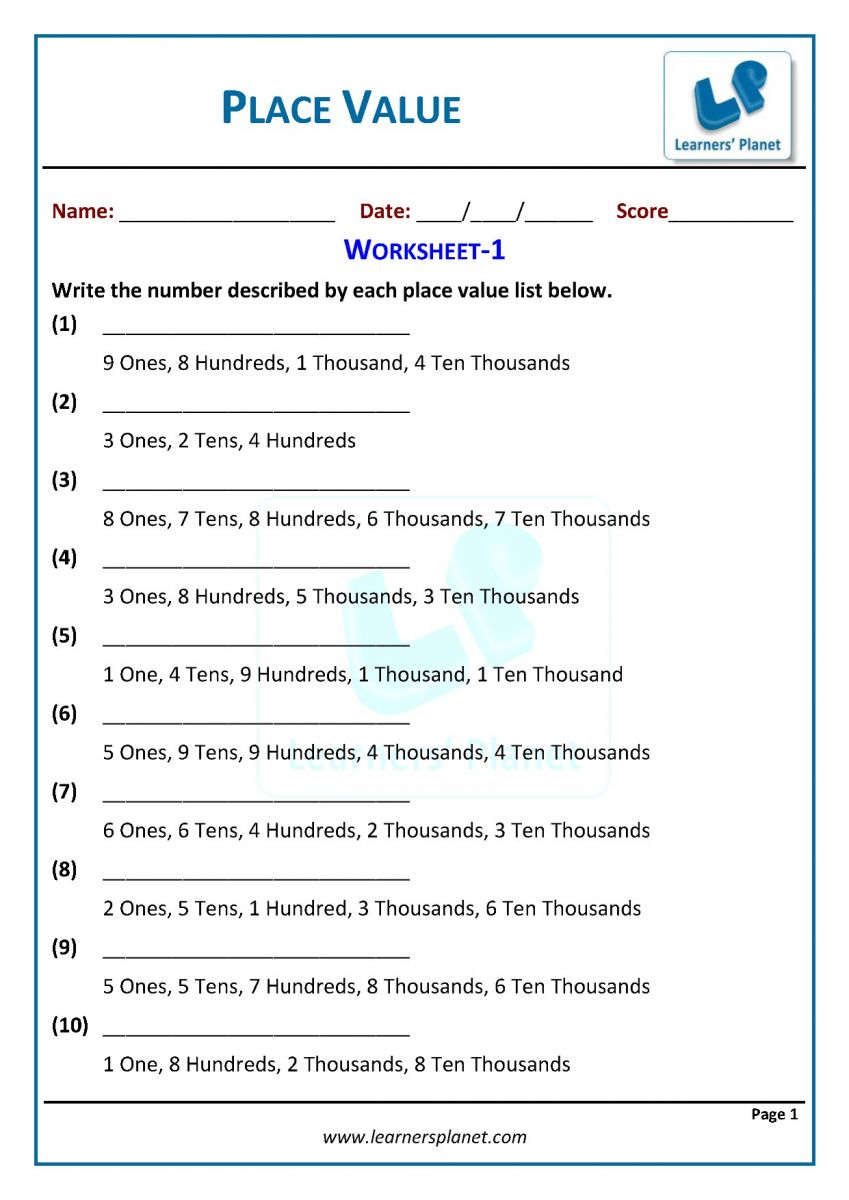 place value worksheet for grade 1 pdf