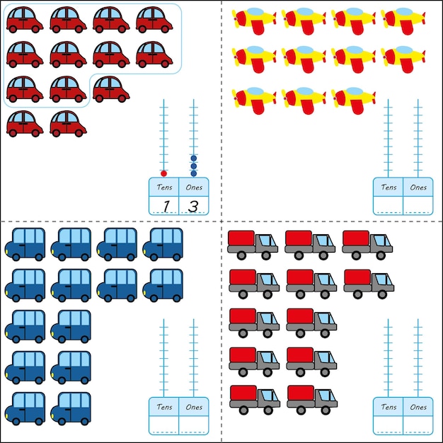 Premium Vector | Place value worksheet for kids preschool