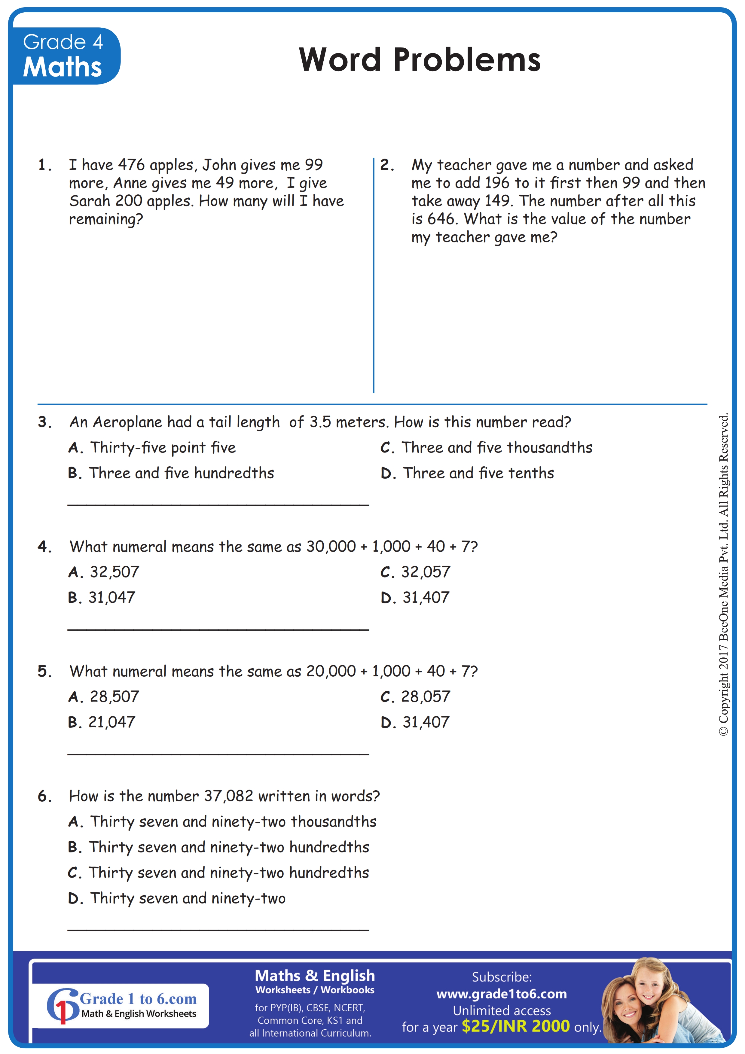 place value worksheet fourth grade free