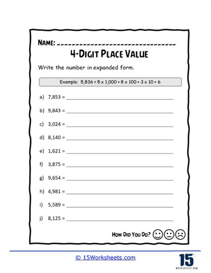place value worksheet fourth