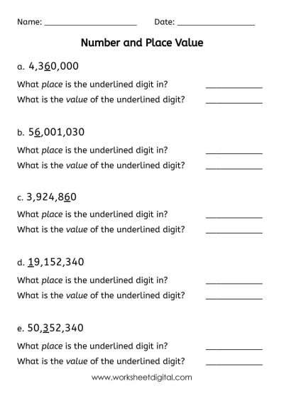 Place Value - Worksheet Digital