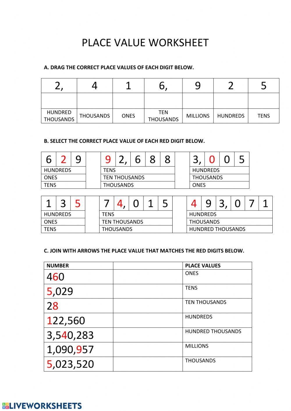 Place Value Worksheet worksheet | Live Worksheets - Worksheets Library