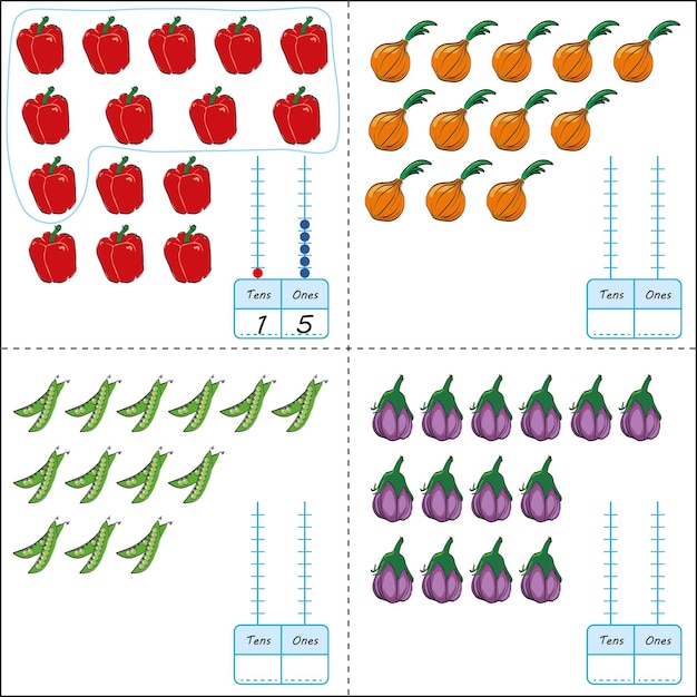 Premium Vector | Place value worksheet for kids preschool