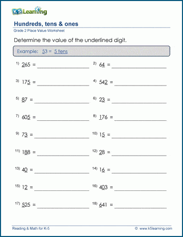 Place Value online exercise for Grade 2  