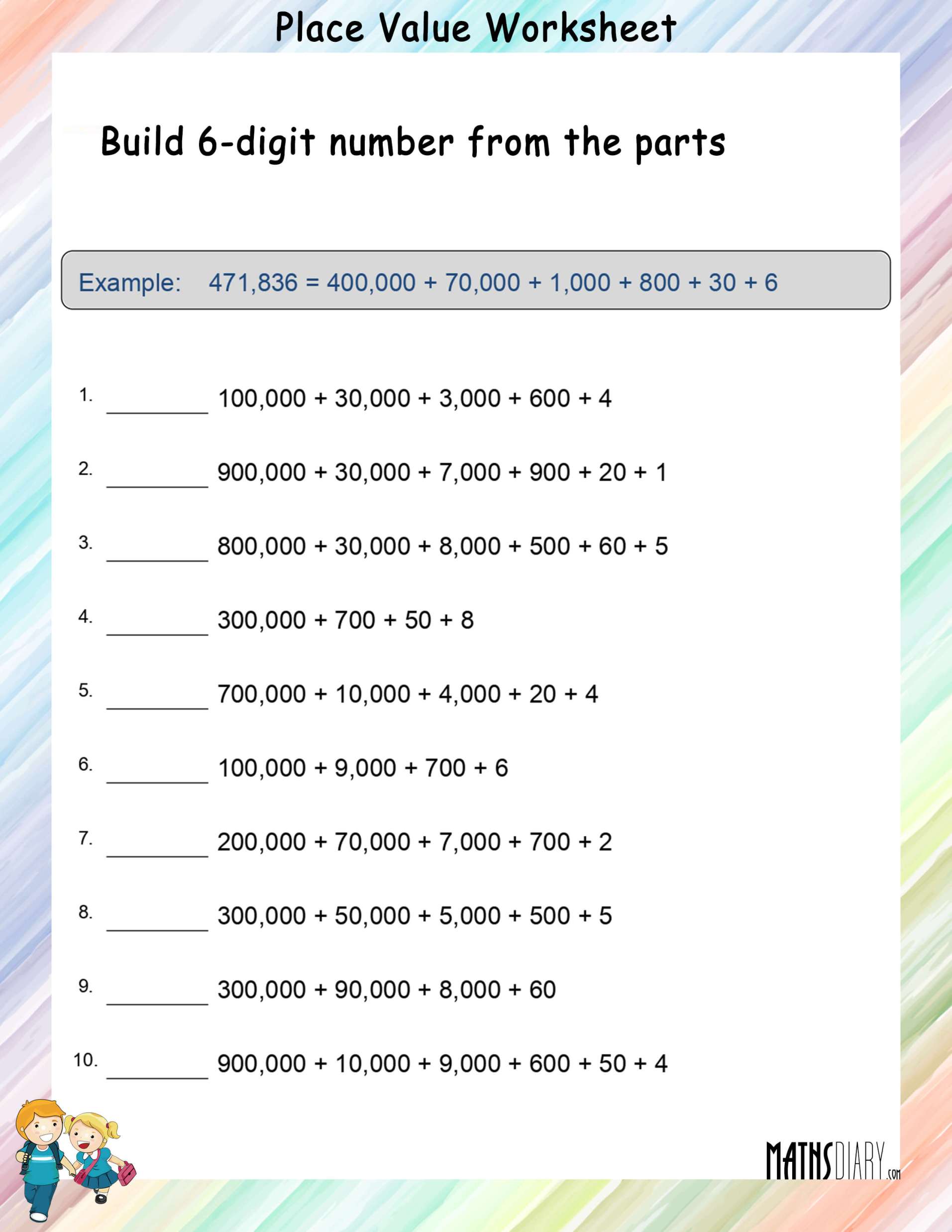 Build 6-digit number - Place Value Worksheets - Math Worksheets ...