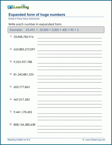 place value worksheet grade 6 pdf