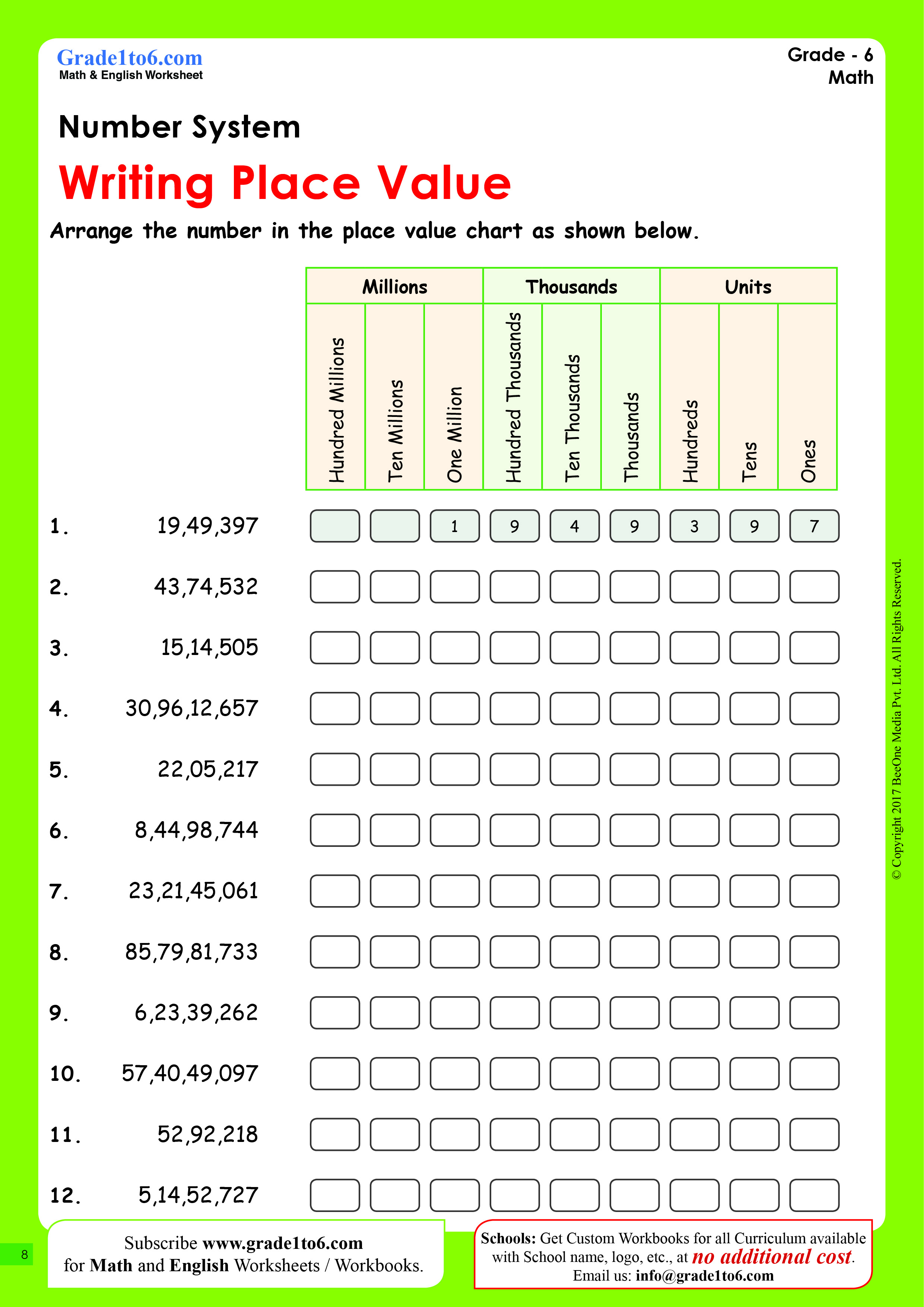 Place Value Worksheets Grade 6 | Grade1to6.com
