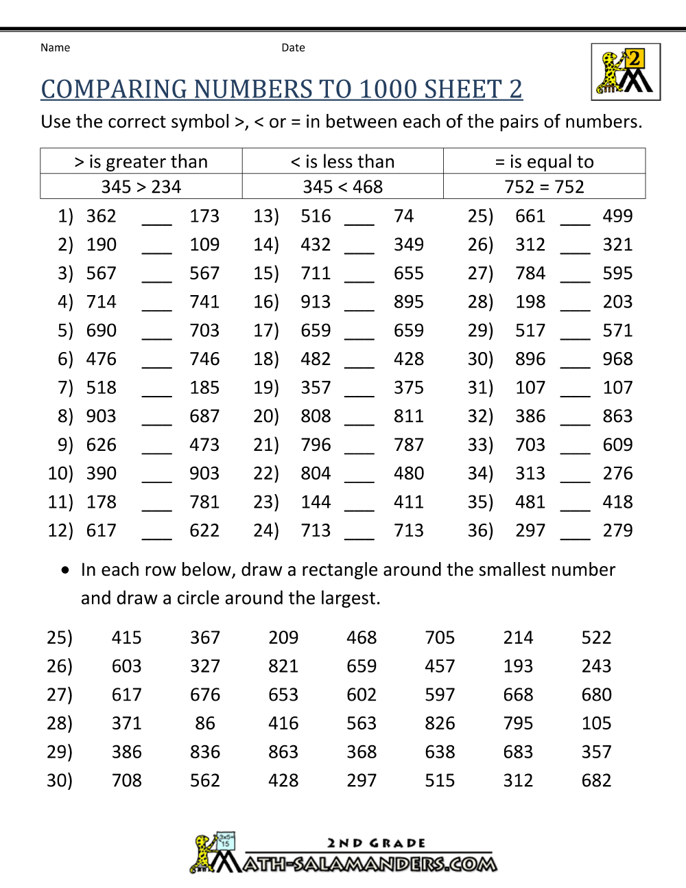 Comparing Numbers to 1000