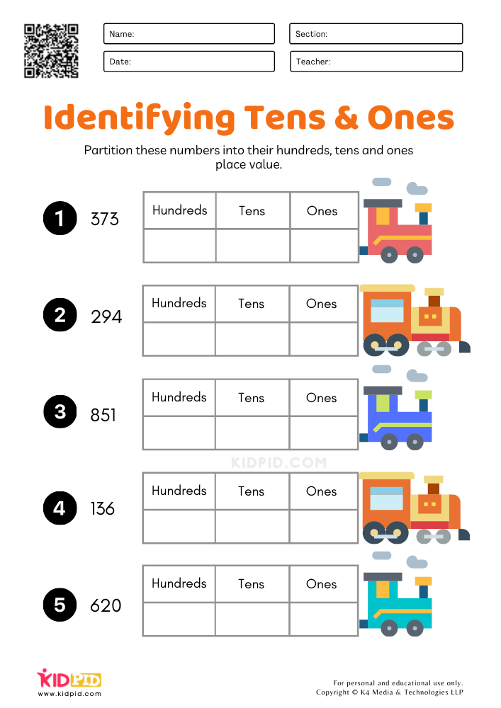 place value worksheet hundreds tens ones
