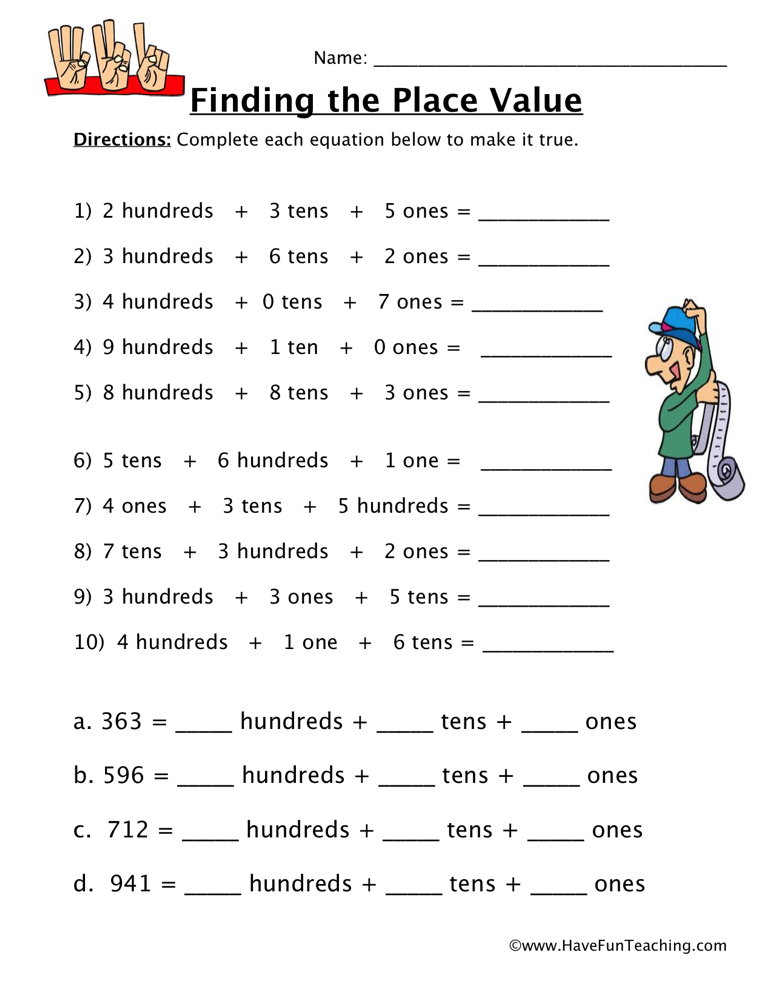 place value worksheet hundreds tens