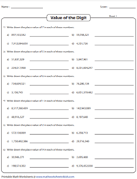Multi-Digit Place Value Worksheets | Millions and Billions