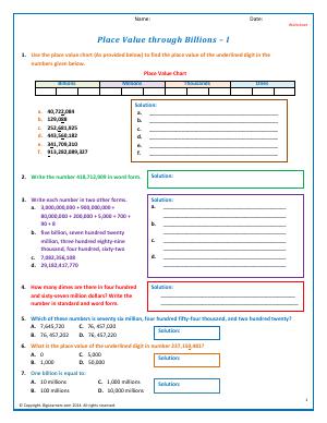 place value worksheet in billions