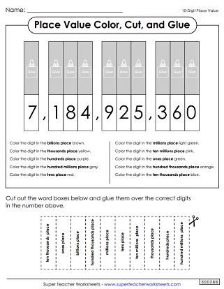 place value worksheet in billions