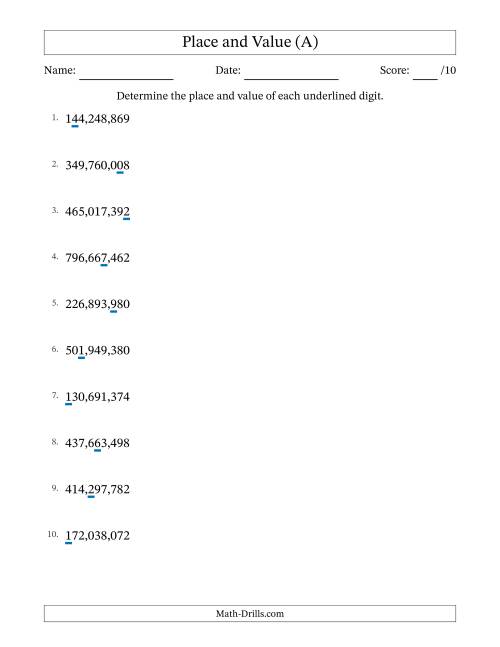 place value worksheet in the millions