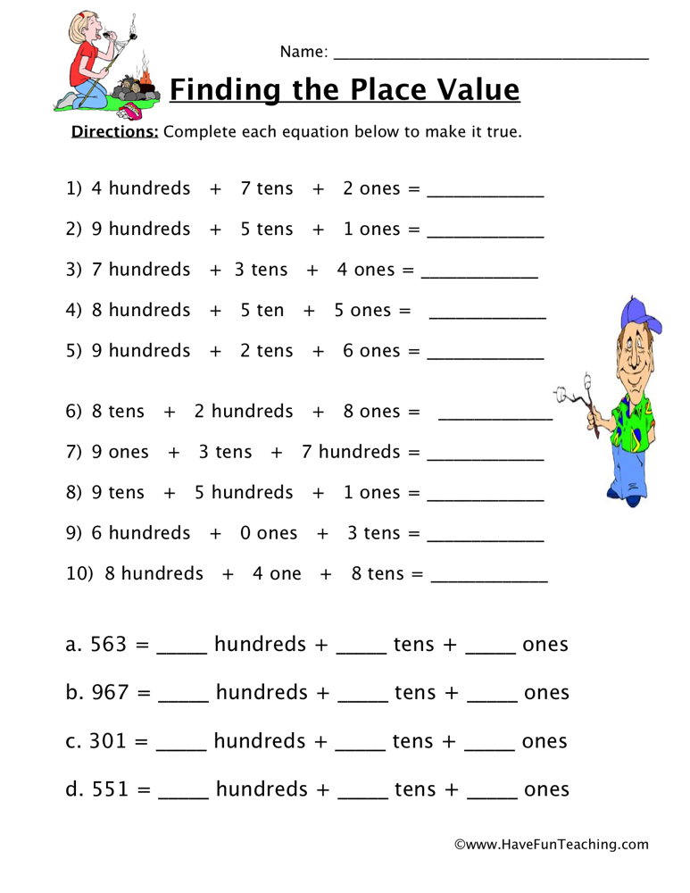 place value worksheet in the