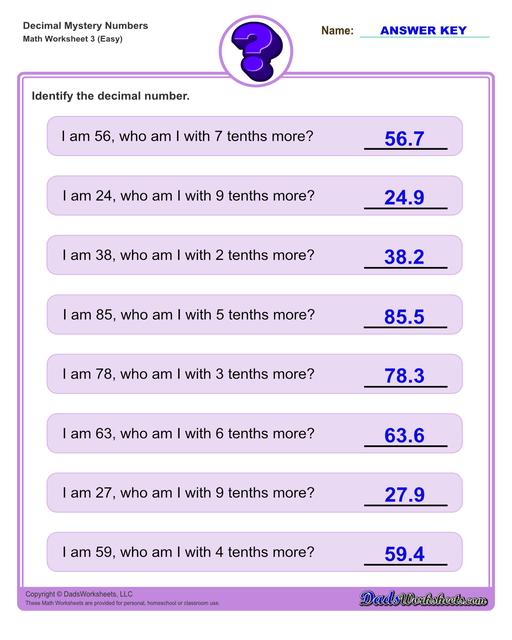 Decimal Place Value Mystery Numbers