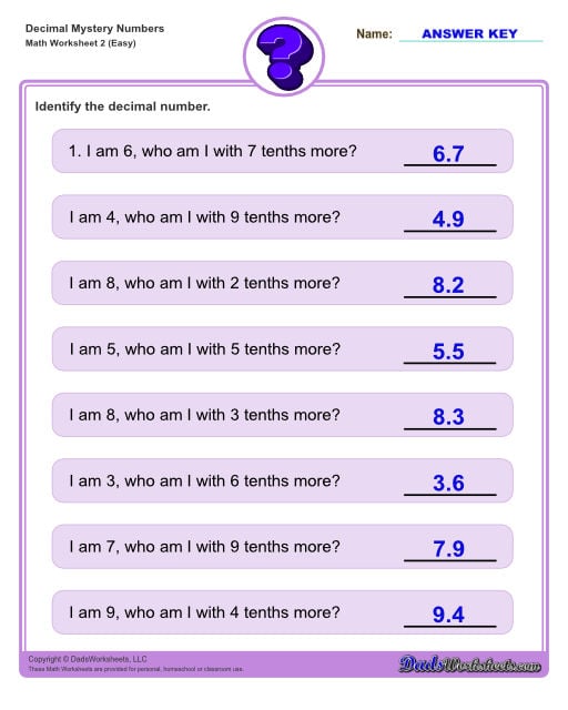 Decimal Place Value Mystery Numbers