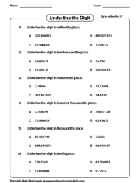 place value worksheet including decimals