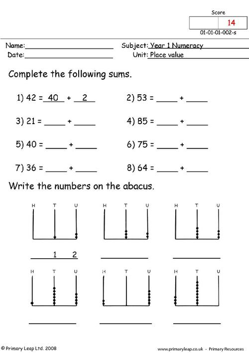 Numeracy: Place value 1 | Worksheet | PrimaryLeap.co.uk