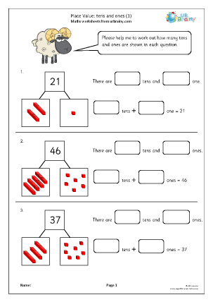 Place value: tens and ones (1) - Counting by URBrainy.com