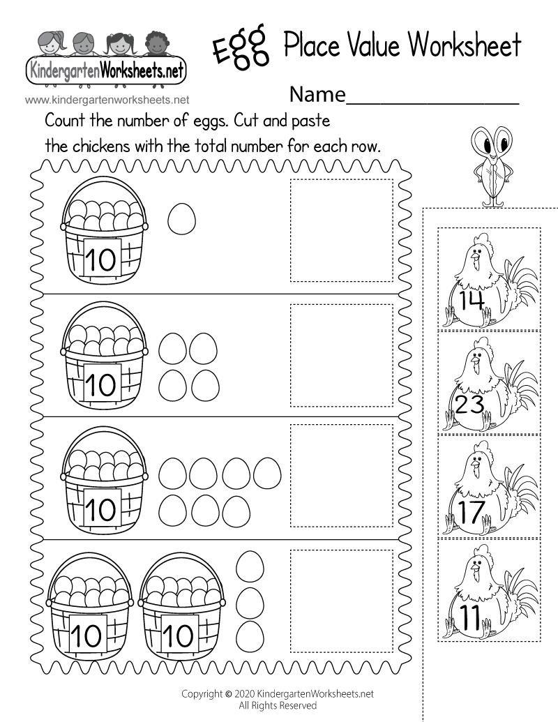 place value worksheet kindergarten free