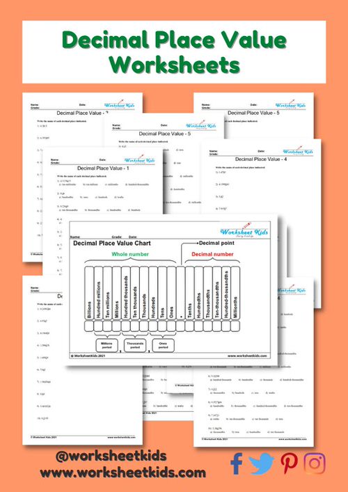 Decimal place value worksheets for 5th grade - Free printable PDF