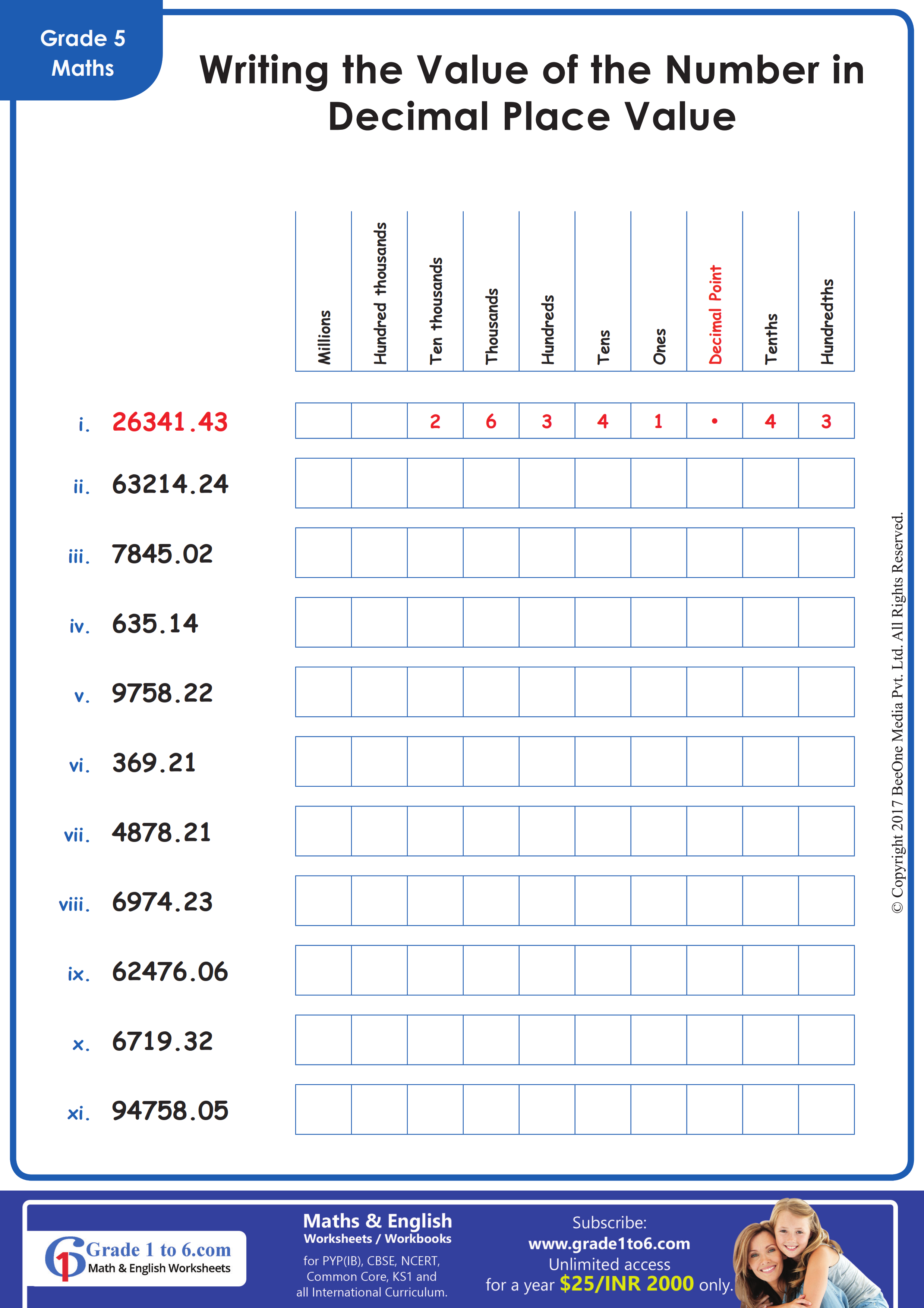 place value worksheet ks2 year 5