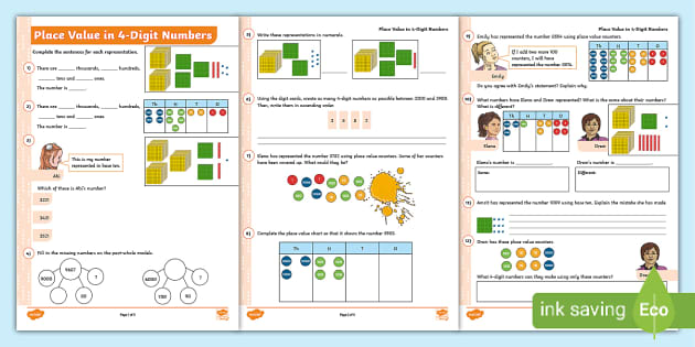 ? Year 4 Place Value in 4-Digit Numbers Activity Sheets