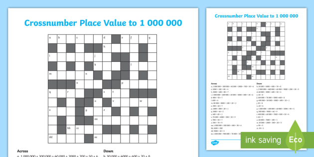 Crossnumber Place Value Worksheet - Maths - Year 6 - Twinkl