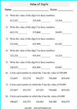 Printable Place Value worksheets and exercises for math grades 1 to 5