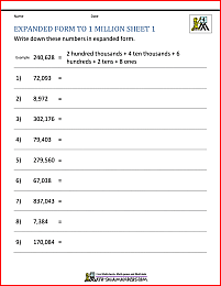 Place Value Worksheet - up to 10 million