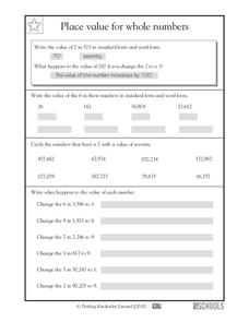 Place Value for Whole Numbers Worksheet for 3rd - 5th Grade ...