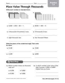 Place Value Through Thousands Practice 1.4 Worksheet for 3rd - 4th ...