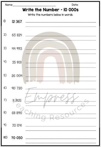 Place Value Worksheets, 1 000s and 10 000s - Middle Years | TPT
