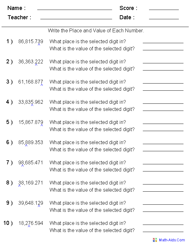 Place Value Worksheets | Place Value Worksheets for Practice
