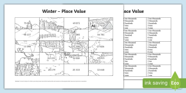 ? Winter-Themed 5-Digit Place Value Colouring Assessment Worksheet