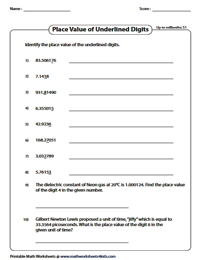 place value worksheet millionths